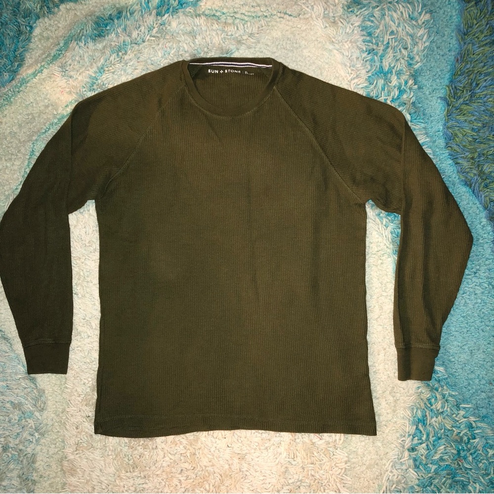 Sun + Stone Olive Green Waffle-Knit Crew Neck